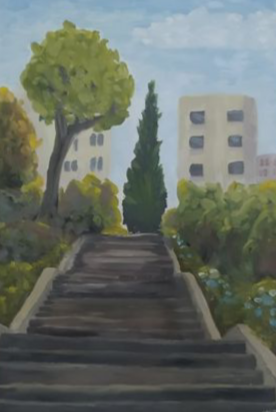 Haifa stairs - oil painting 